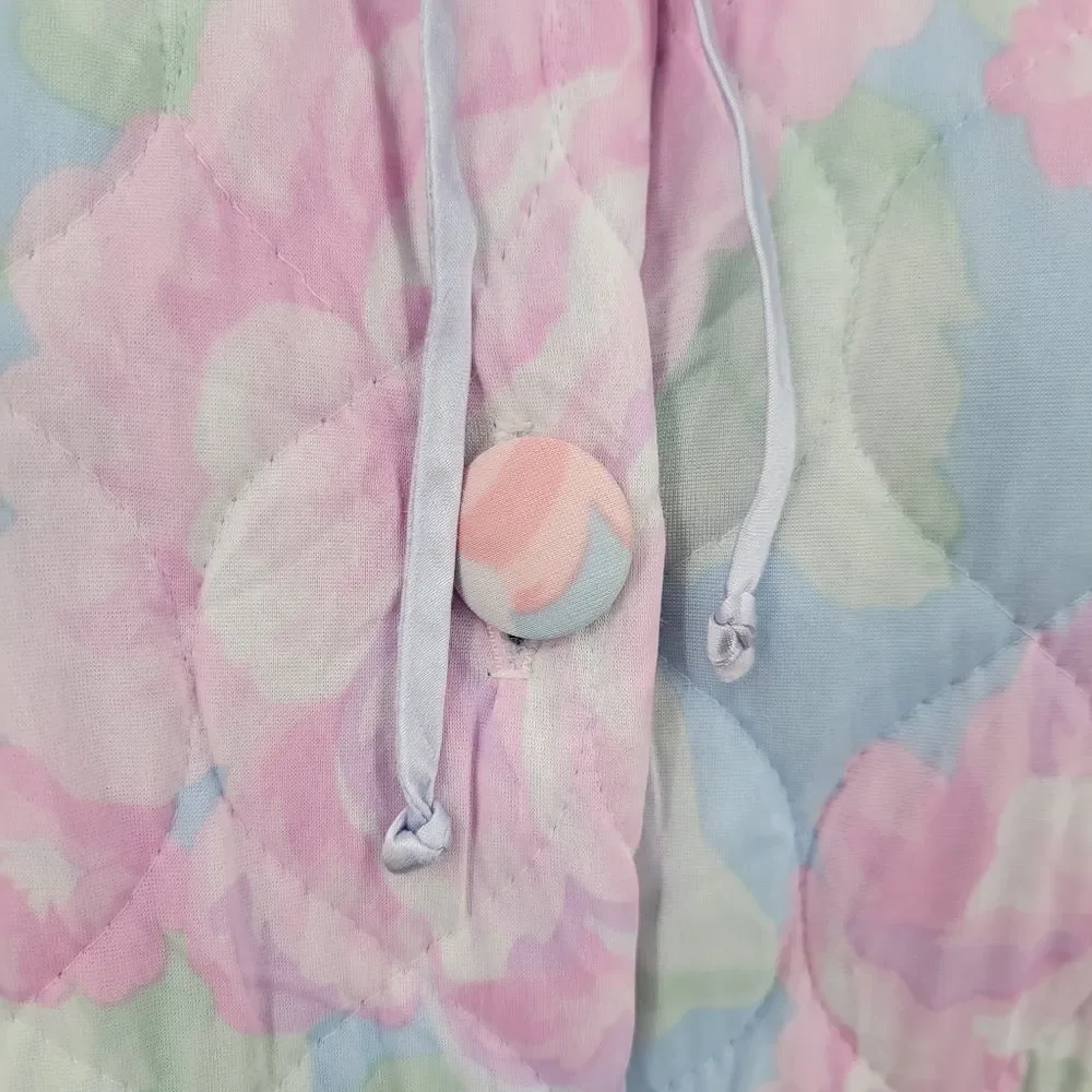 Miss Elaine Vintage Button Down Floral Quilted Robe Pastel